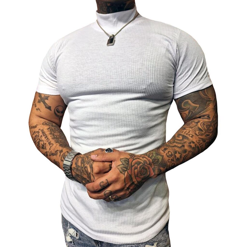 Cacharrel Manga Curta Masculina Camiseta Gola Role Branca