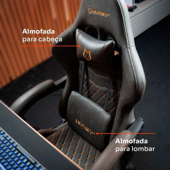 Cadeira Gamer Husky Tempest 700, Até 145kg, Almofadas, Reclinável 150º, PU, Descanso para Pés