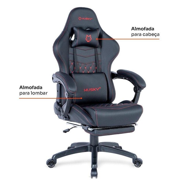 Cadeira Gamer Husky Tempest 700, Até 145kg, Almofadas, Reclinável 150º, PU, Descanso para Pés