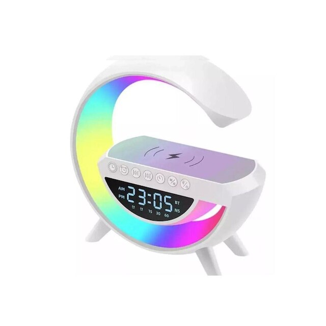 Caixa De Som Inova Mesa Rgb Bluetooth Carregador Induçao Relogio Bivolt G Speaker Smart
