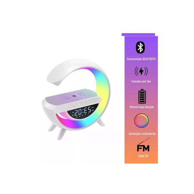 Caixa De Som Inova Mesa Rgb Bluetooth Carregador Induçao Relogio Bivolt G Speaker Smart