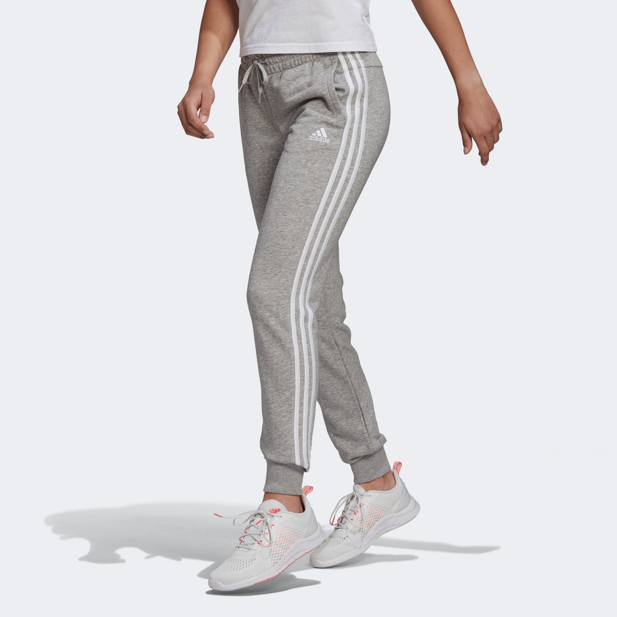 Calça Adidas 3 Listras Feminina - Cinza+Branco Menor preço em Calça Adidas 3 Listras Feminina - Cinza+Branco