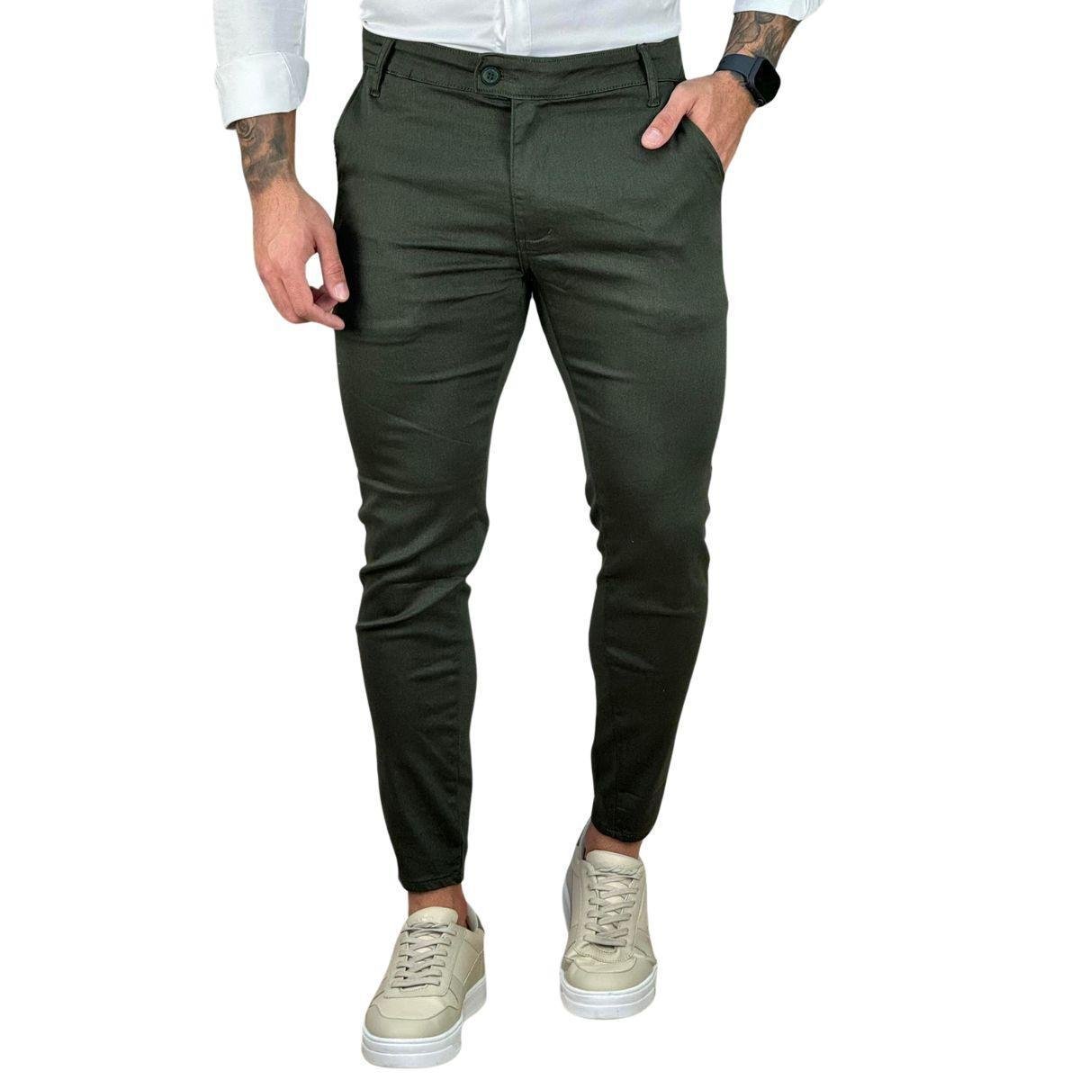 Calça Alfaiataria Verde Militar Masculina Skinny - Truehero Menor preço em Calça Alfaiataria Verde Militar Masculina Skinny - Truehero