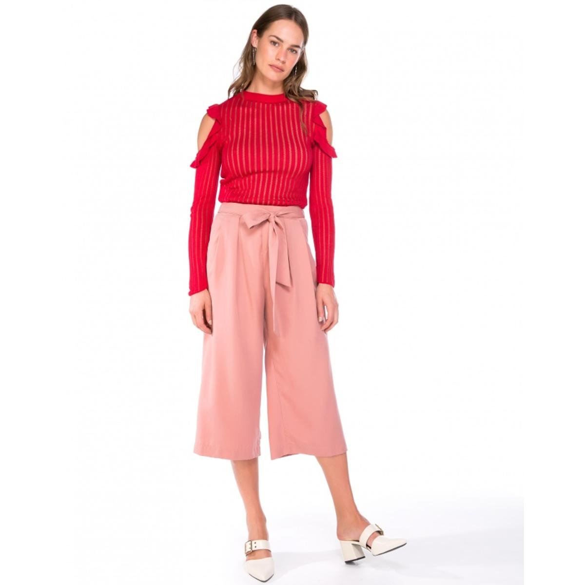 calça pantacourt rosa bebe