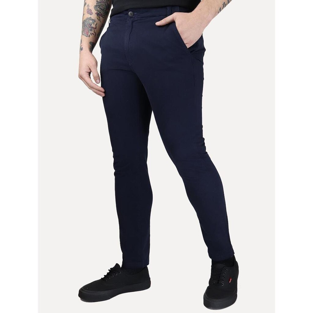 Calça Aramis Masculina Chino Sarja Classica Button Azul Marinho