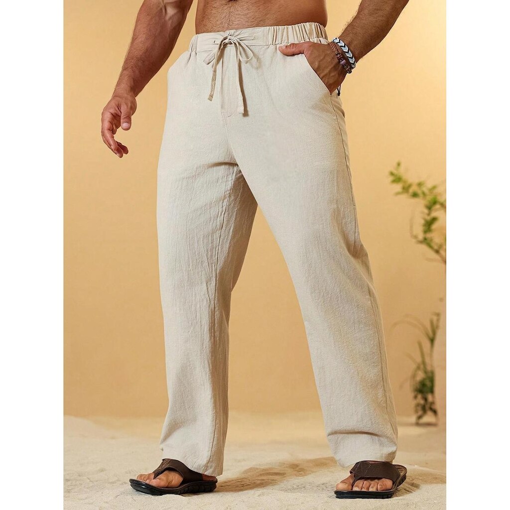 Calça Baggy Alfaiataria Linho Masculina Folgada Casual Balão