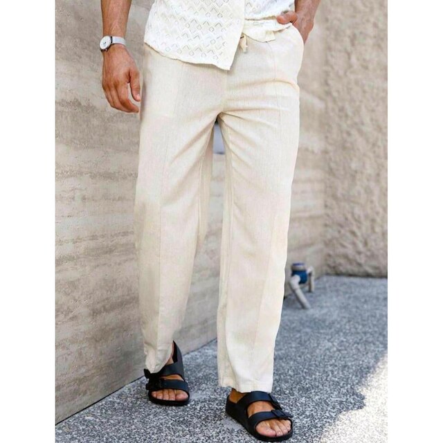Calça Baggy Alfaiataria Linho Masculina Folgada Casual Balão