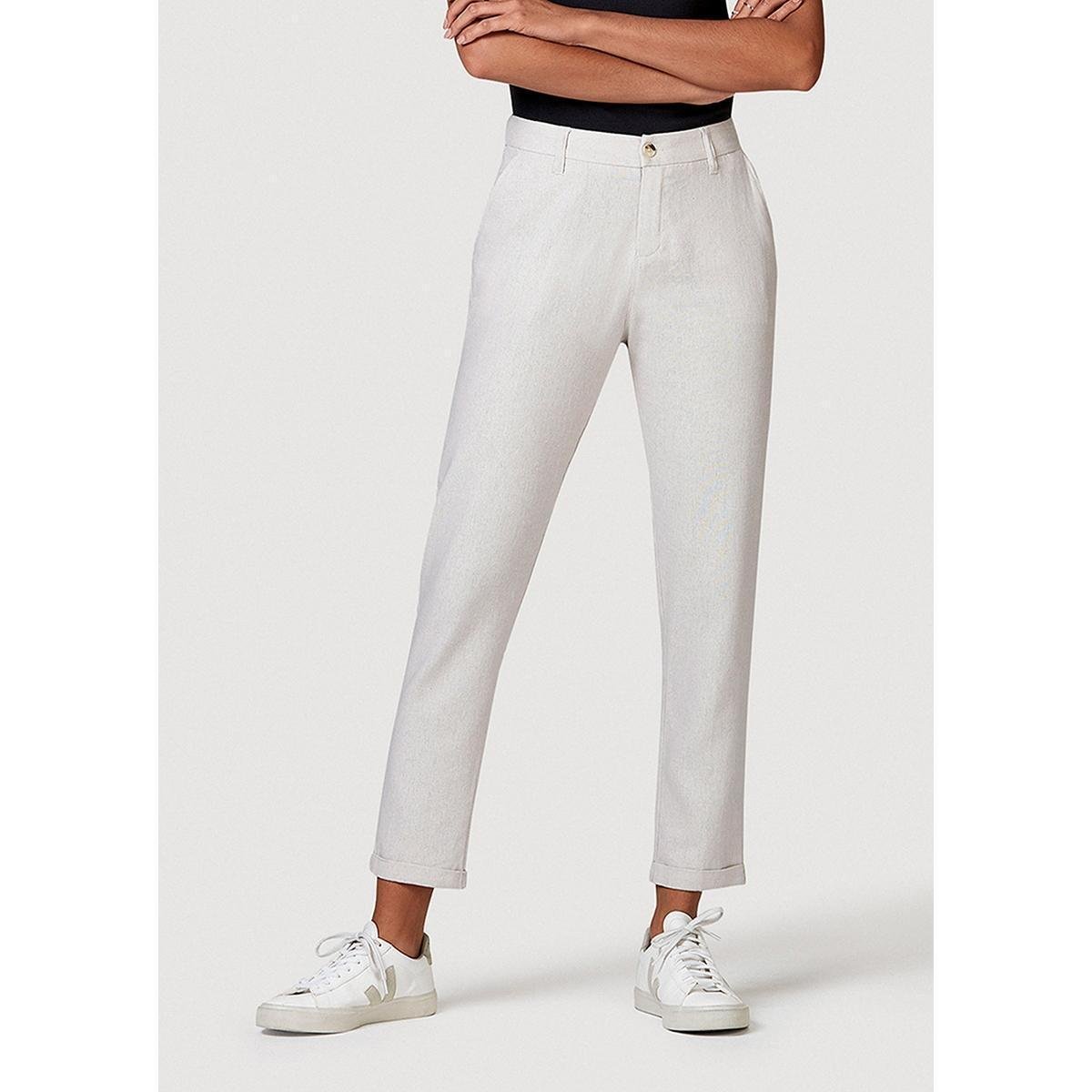 Calça Básica Hering Skinny Em Tecido Linho Feminina - Off White Menor preço em Calça Básica Hering Skinny Em Tecido Linho Feminina - Off White