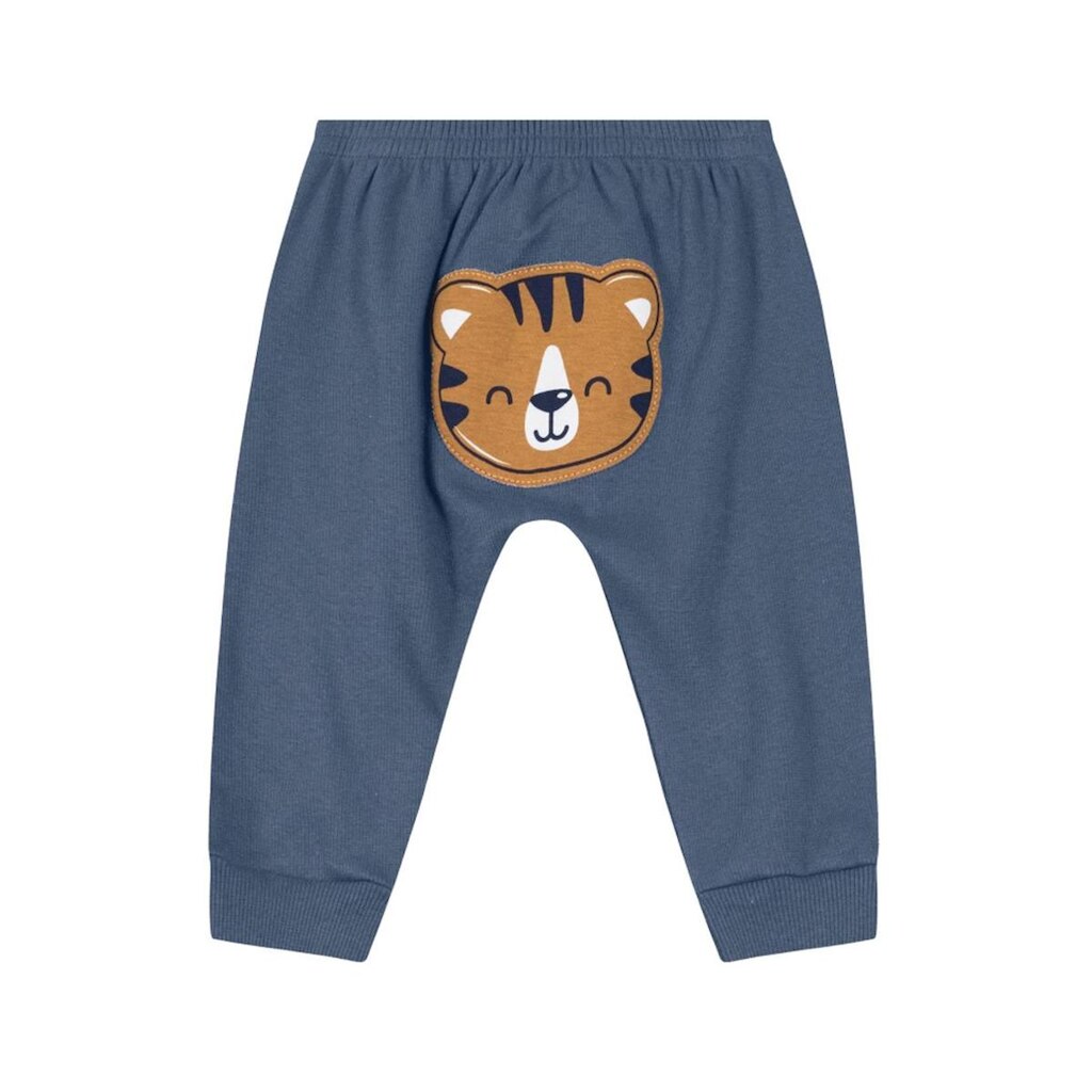 Calça Bebê Menino Cotton Canelada Azul Tigrinho Brandili
