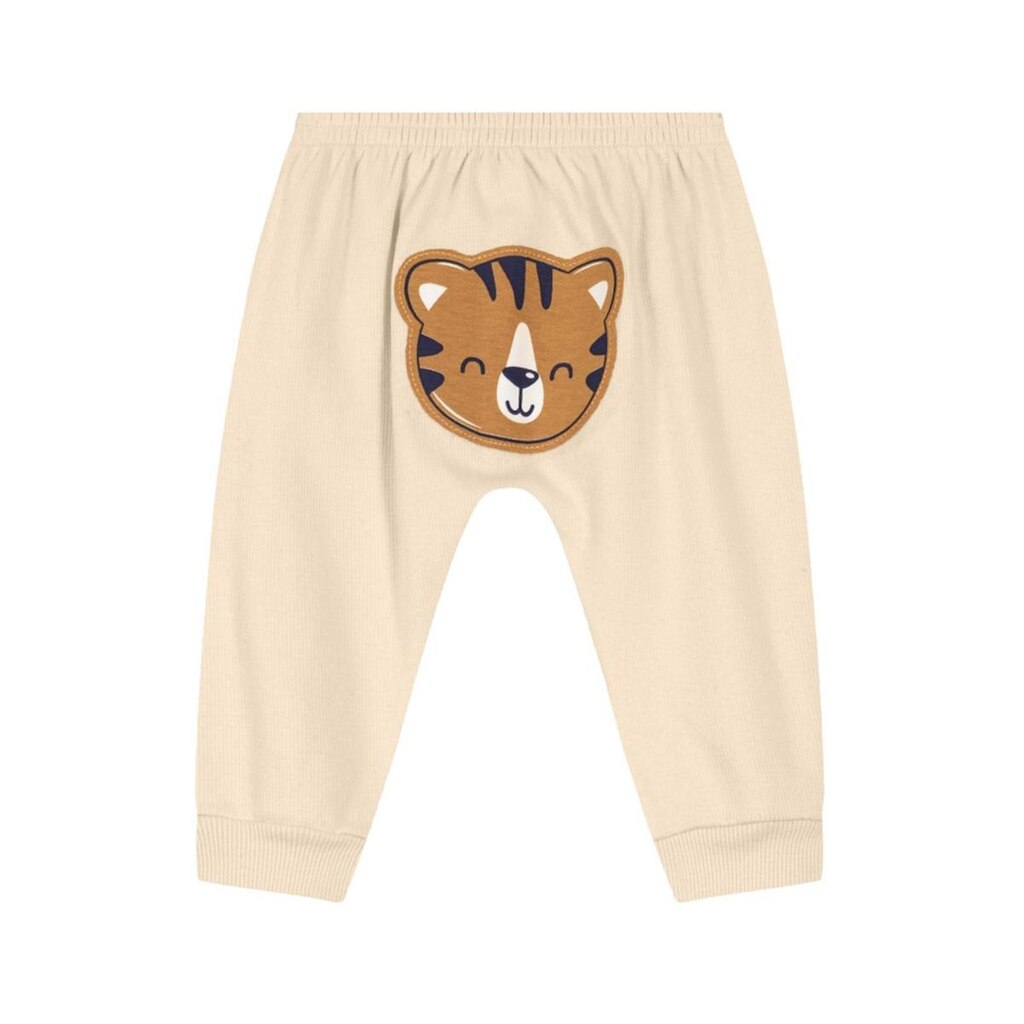 Calça Bebê Menino Cotton Canelada Bege Tigrinho Brandili