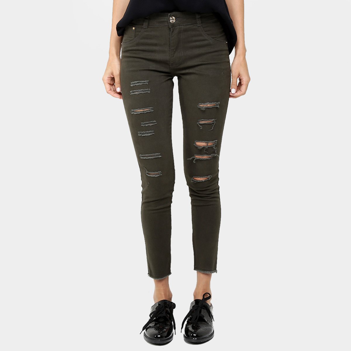 calça jeans verde militar feminina