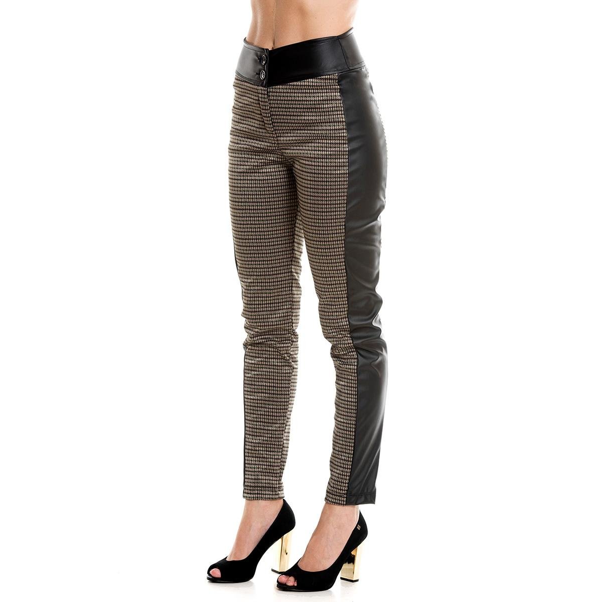 Calça Bisô Skinny Xadrez Feminina - Bege Menor preço em Calça Bisô Skinny Xadrez Feminina - Bege