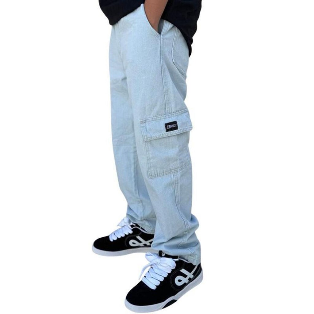 Calça Brack Infantil Cargo Baggy Jeans Delave Unissex