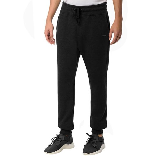 Calça Calvin Klein Masculino Moletom Jogger Logo Preto Mescla