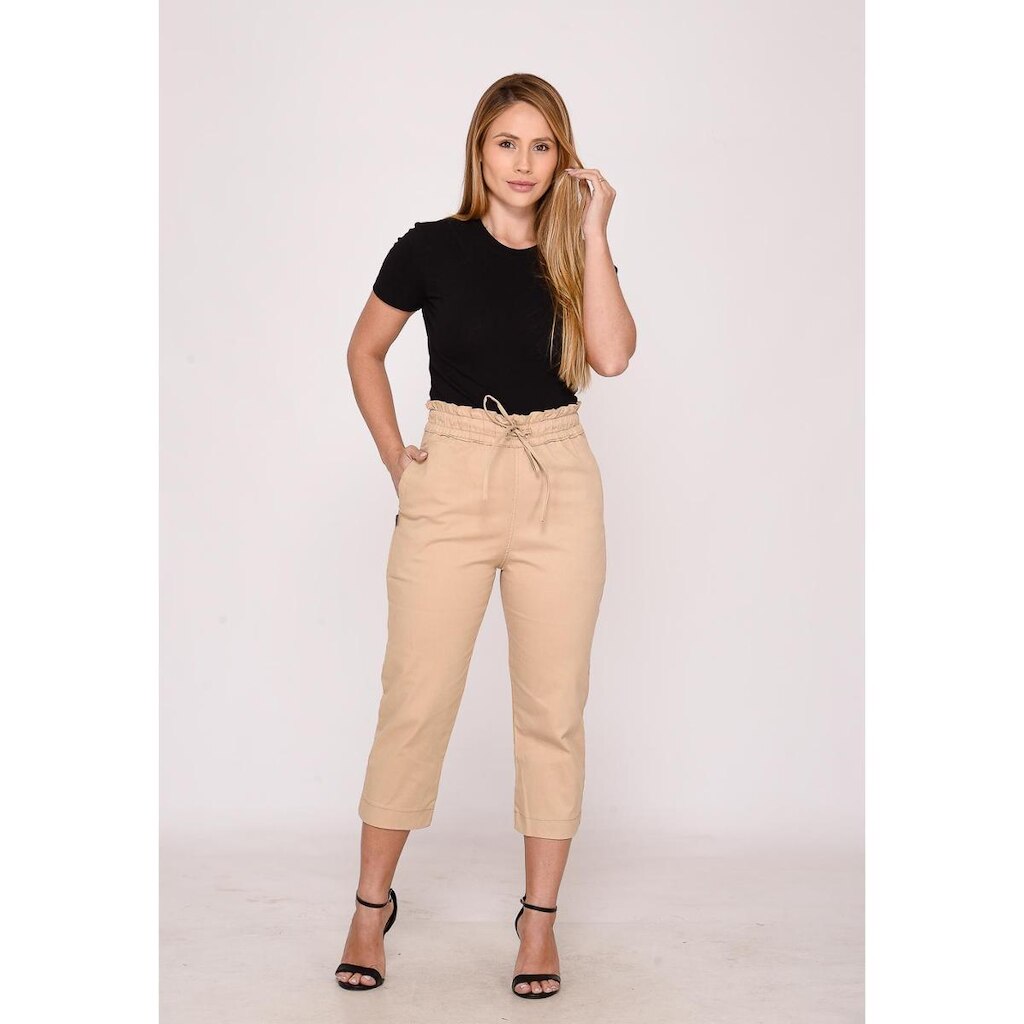 Calça Capri Feminina Bege 7966