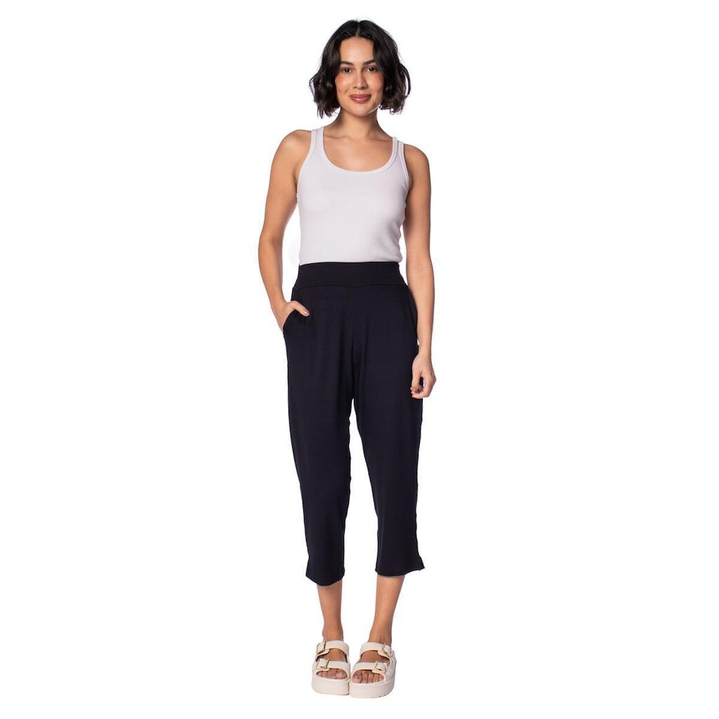 Calça Capri Feminina Bruna E Bia Malha Preto