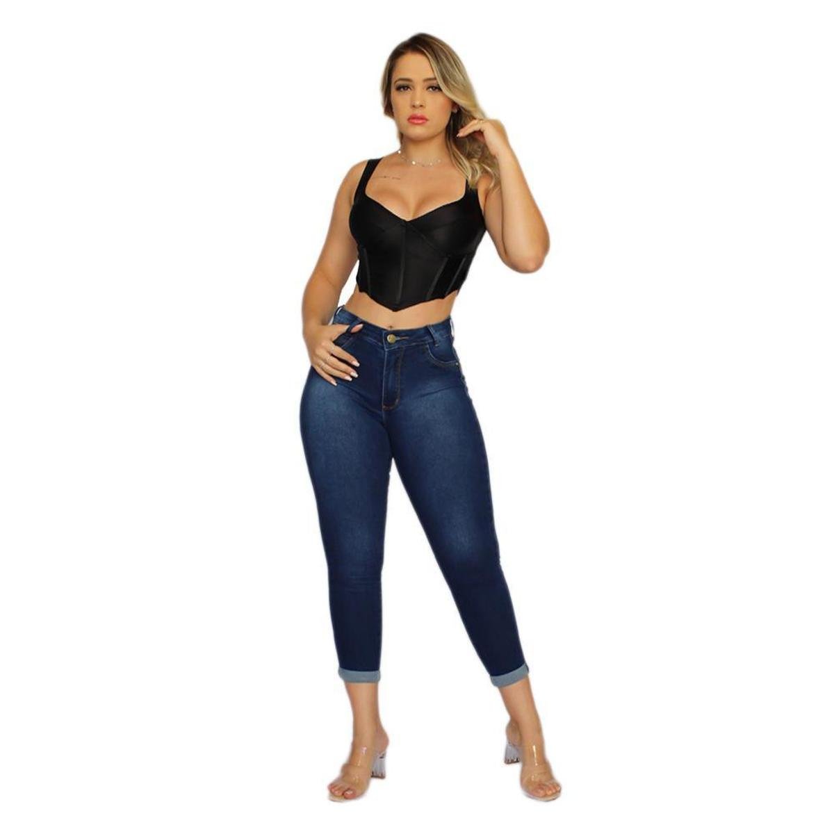Calça Capri Feminina Jeans Com Licra Azul Claro Puida - Azul Escuro Jeans Premium - Chumbo Menor preço em Calça Capri Feminina Jeans Com Licra Azul Claro Puida - Azul Escuro Jeans Premium - Chumbo