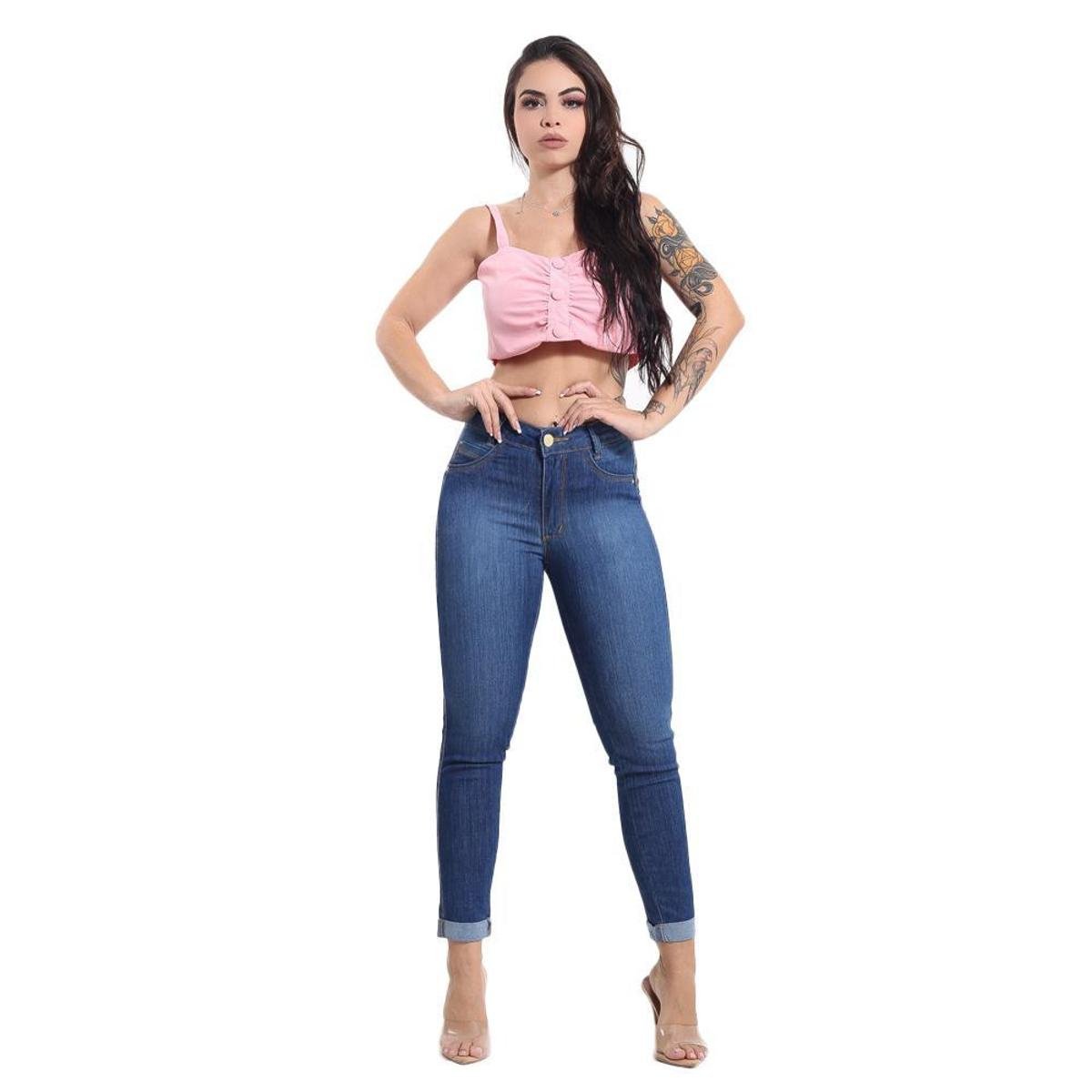 Calça Capri Feminina Jeans Com Licra Cintura Alta Com Efeito Levanta Bumbum 35 Menor preço em Calça Capri Feminina Jeans Com Licra Cintura Alta Com Efeito Levanta Bumbum 35