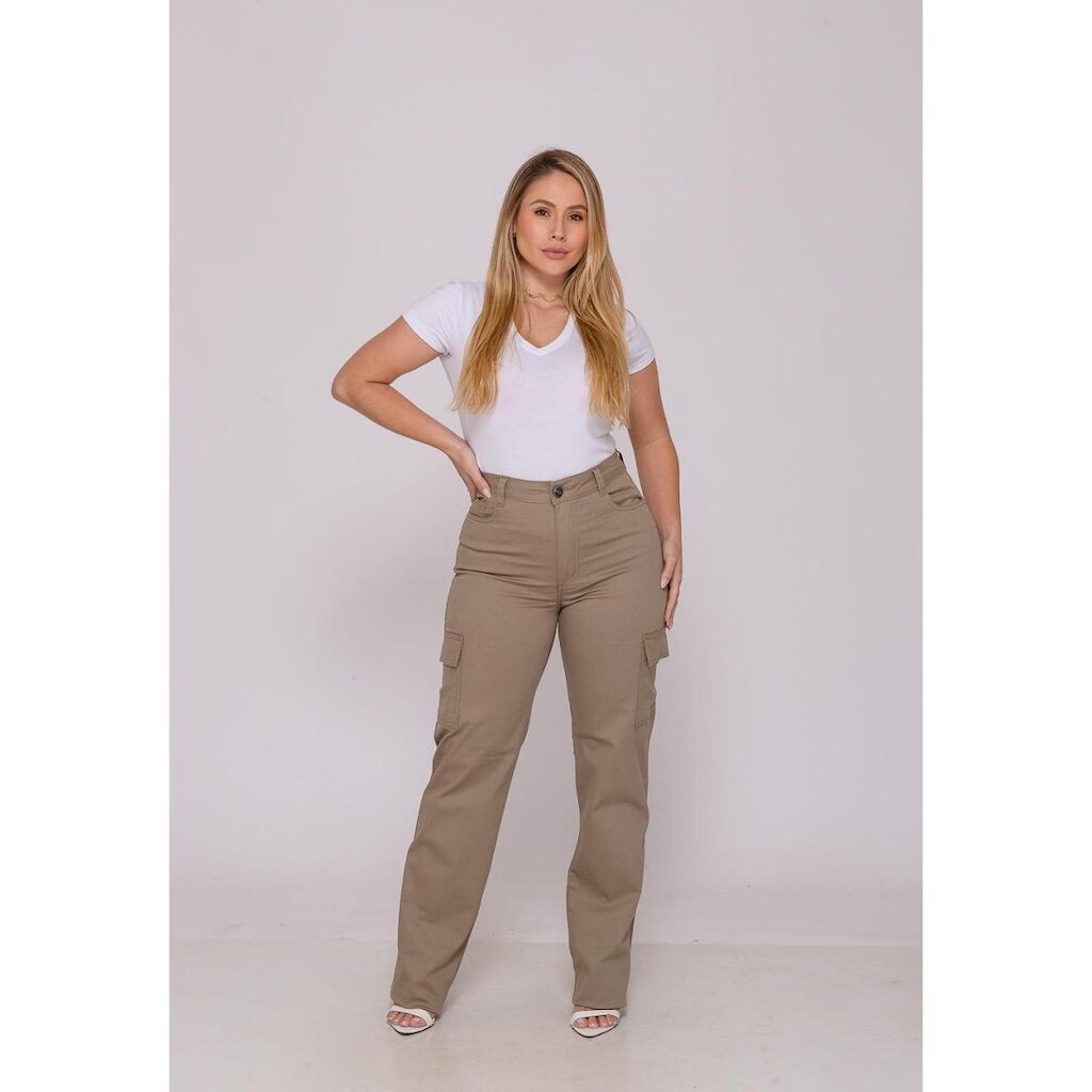 Calça Cargo Feminina 7948 Bege Escuro