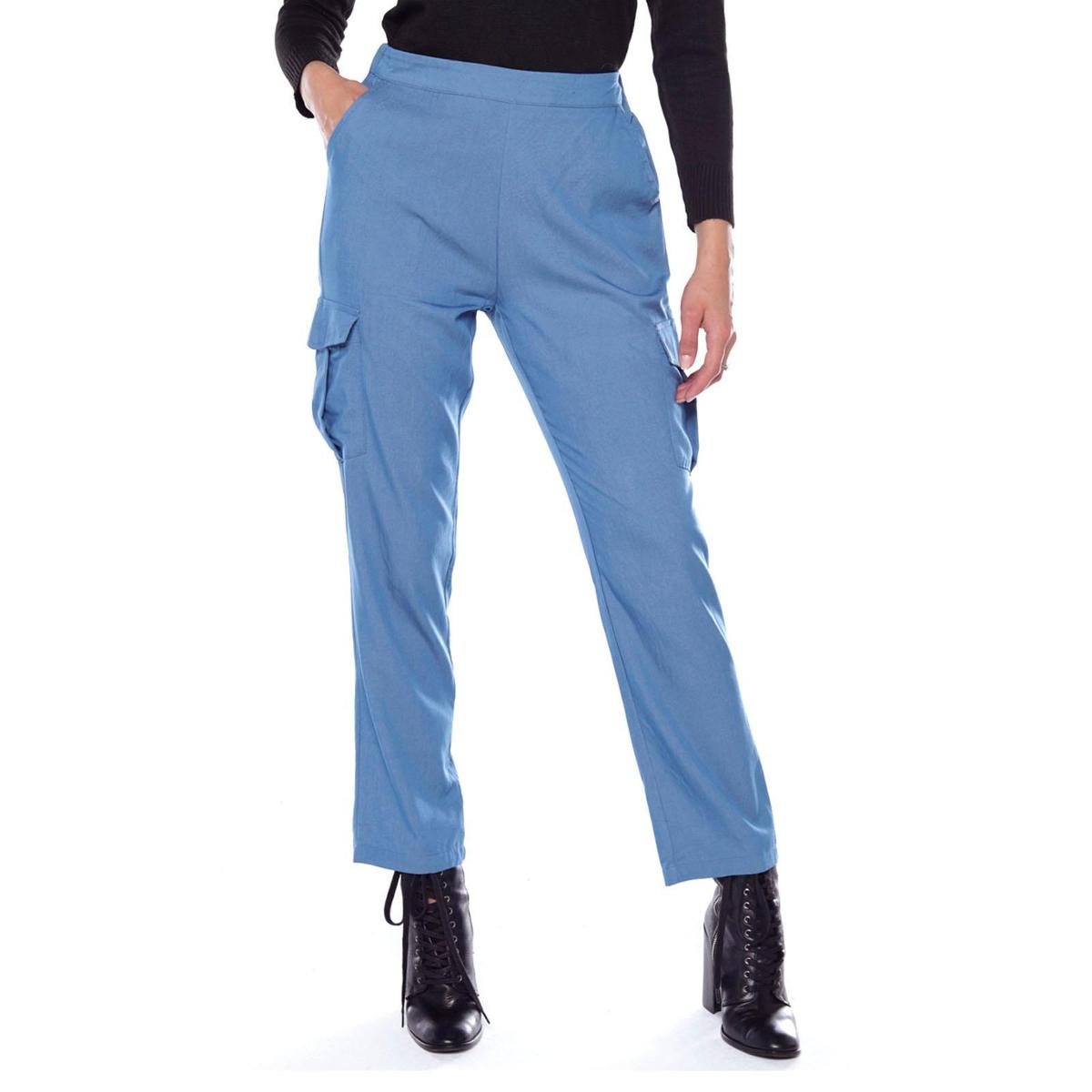 Calça Cargo Feminina Reta Sob Clara - Azul Menor preço em Calça Cargo Feminina Reta Sob Clara - Azul