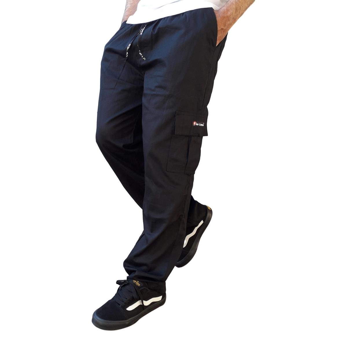 Calça Cargo Masculina 6 Bolsos Skate Militar - Preto Menor preço em Calça Cargo Masculina 6 Bolsos Skate Militar - Preto