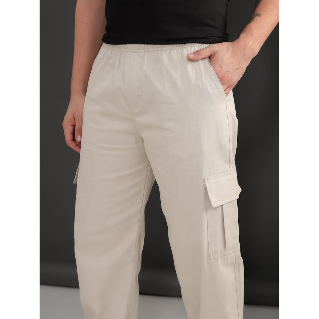 Calça Cargo Masculina Sarja Streetwear Larga Skate com Elastico