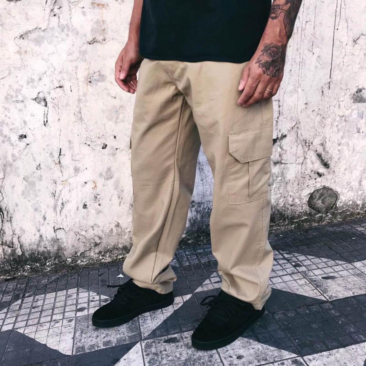 calça cargo sarja skate TAMANHO P caqui unisex Zattini