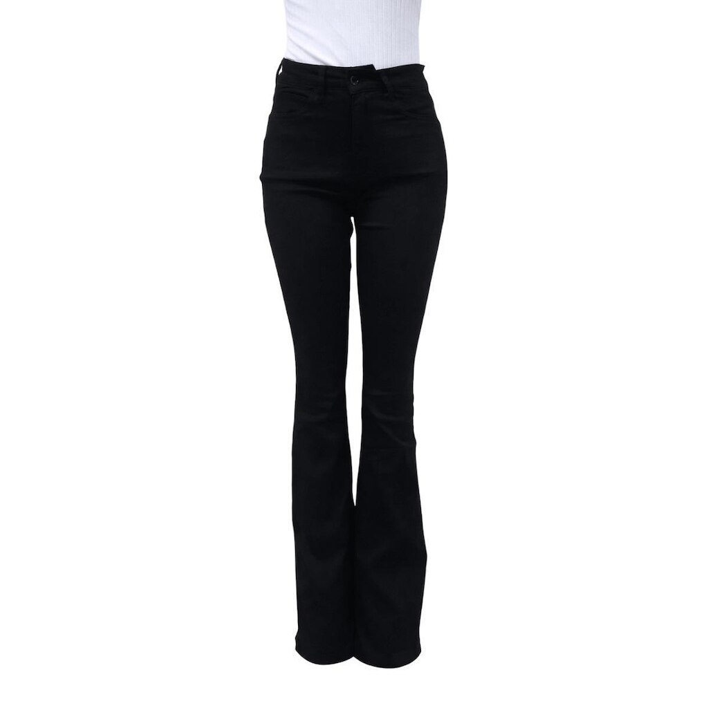 Calça Cigarrete Feminina Flare Sarja Cintura Alta Elastano Lunender Preta