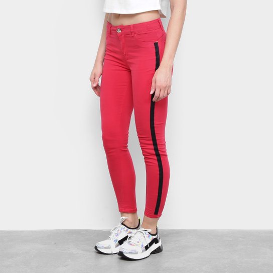 Calça Cigarrete Sawary Color Listra Lateral Cintura Média Feminina - Vermelho