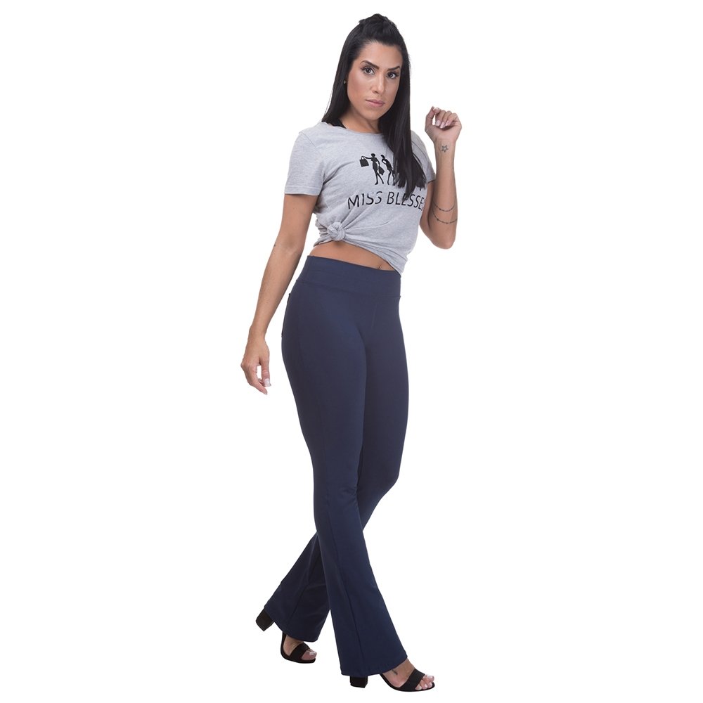 Calça Cintura Alta Miss Blessed Bailarina Feminina - Marinho Menor preço em Calça Cintura Alta Miss Blessed Bailarina Feminina - Marinho