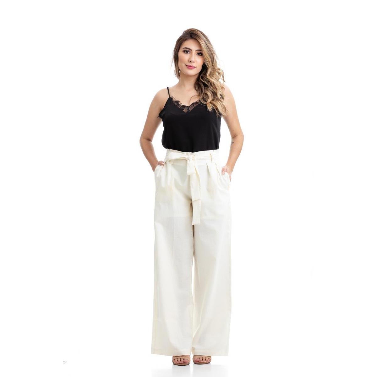 calça de linho feminina pantalona