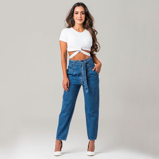 Calça Clochard Feminina Jeans Cintura Alta Cós Elástico Leve Zattini