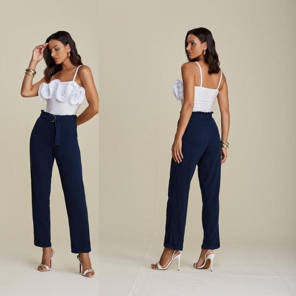 Calça clochard linho modeladora Cris Jeans