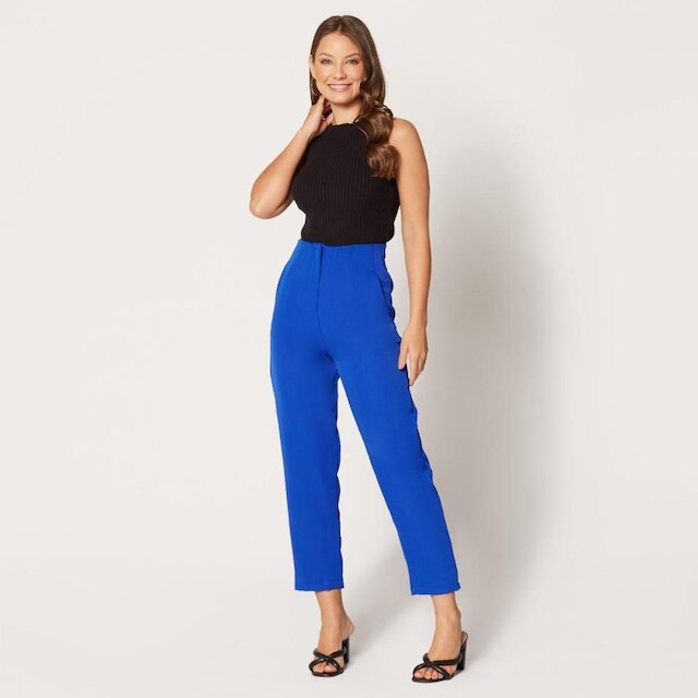 Calça de Alfaiataria Cintura Alta Azul Royal