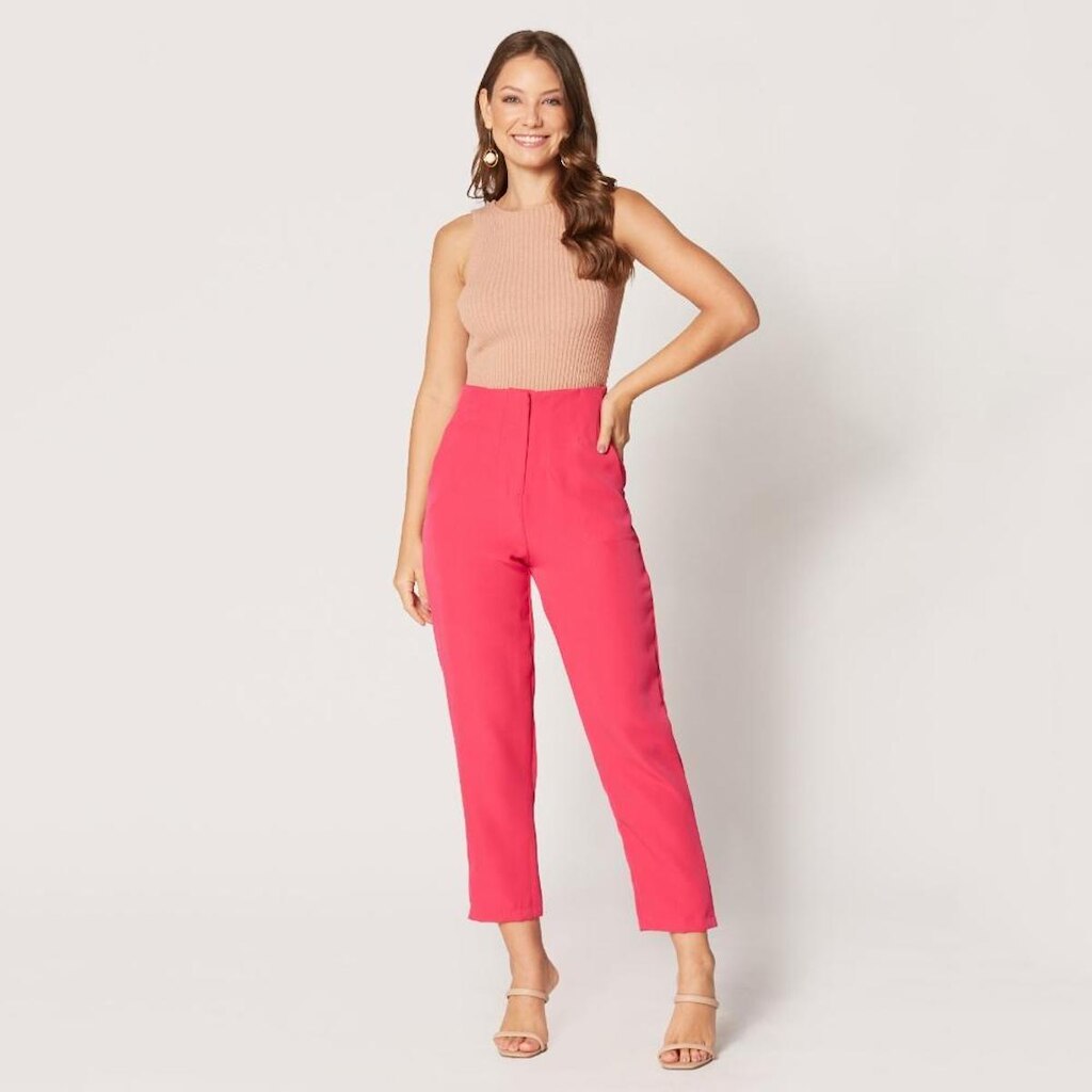 Calça de Alfaiataria Cintura Alta Rosa