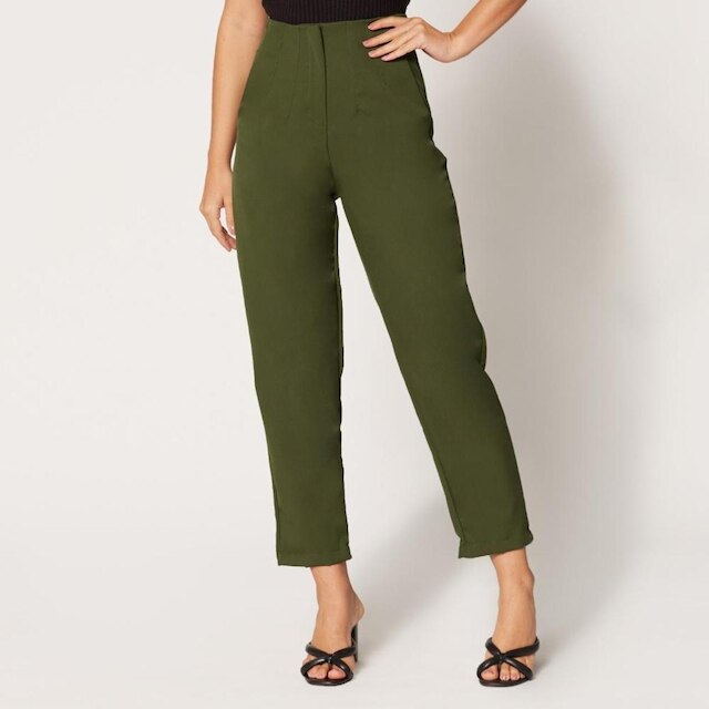 Calça de Alfaiataria Cintura Alta Verde Militar