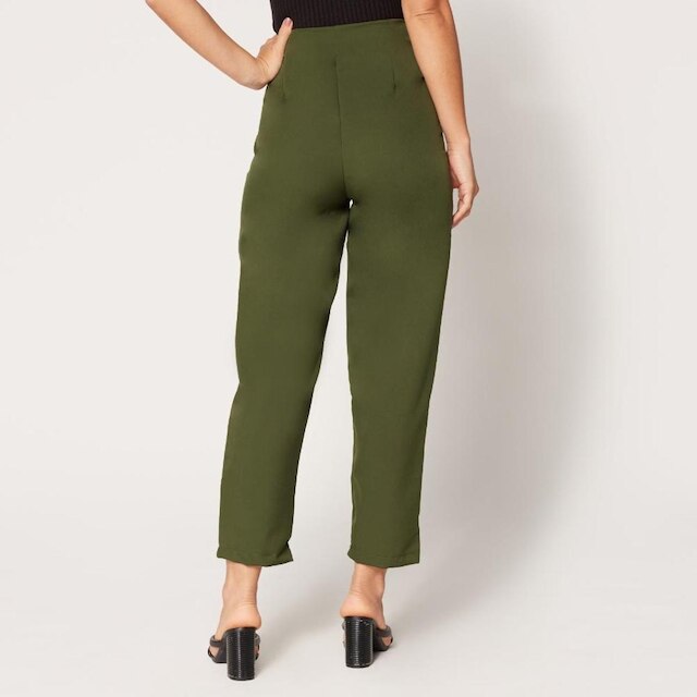 Calça de Alfaiataria Cintura Alta Verde Militar