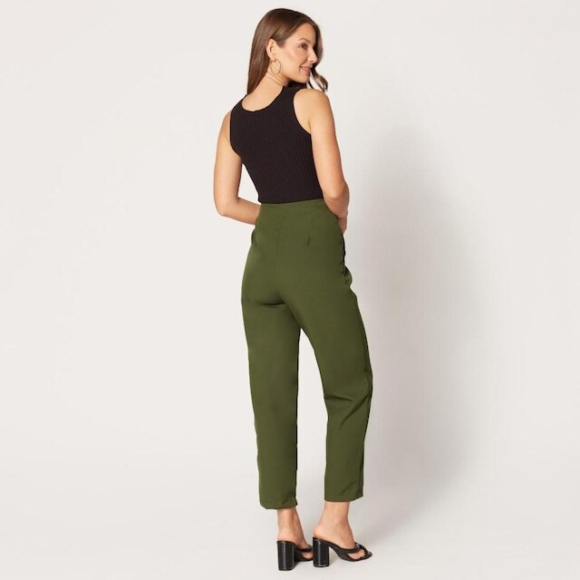 Calça de Alfaiataria Cintura Alta Verde Militar