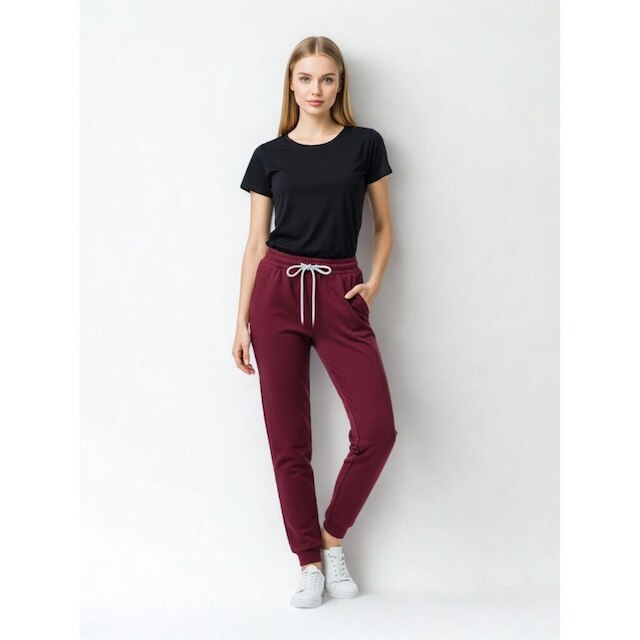 Calça de Moletom Feminina Jogger Básica Bordô Forrado Felpudo Flanelado com Bolso