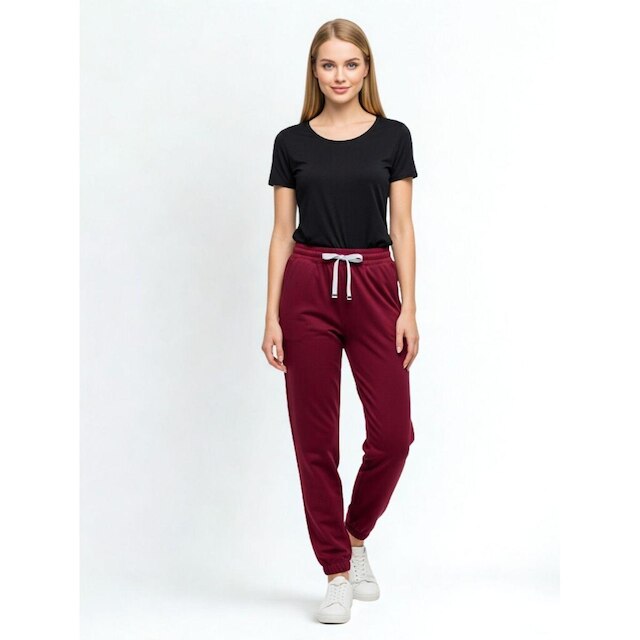 Calça de Moletom Feminina Jogger Básica Bordô Forrado Felpudo Flanelado com Bolso