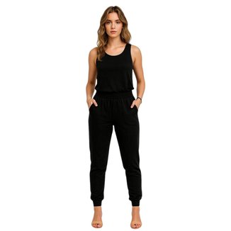 Calça de Moletom Feminina Jogger Básica Preto Felpudo Flanelado com Bolso