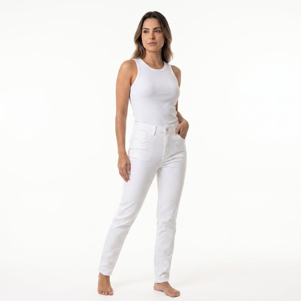 Calça de Sarja feminina Branca Ouzzare ZZ80898