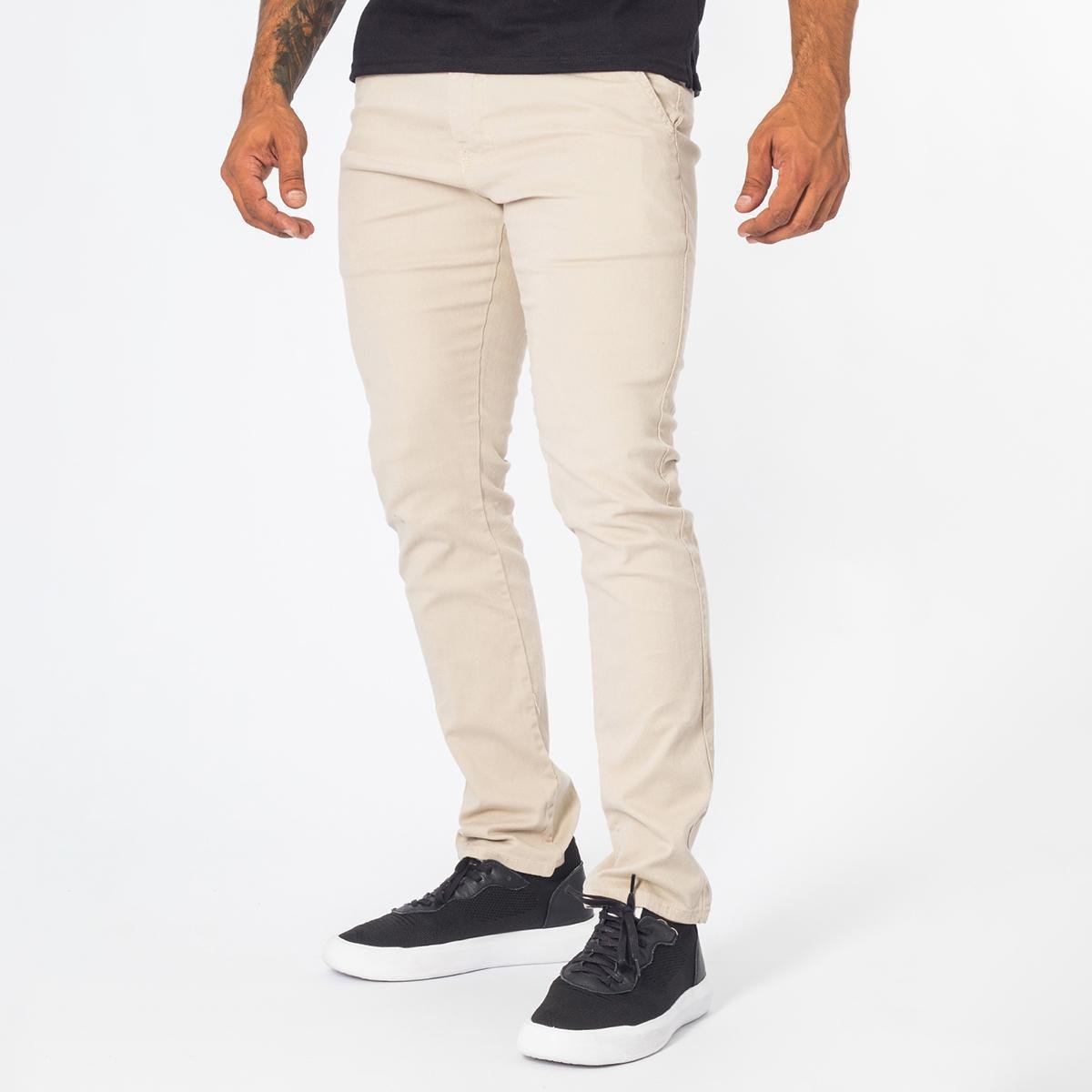 Calça De Sarja Masculina Alfaiataria Casual Slim Areia - Bege Menor preço em Calça De Sarja Masculina Alfaiataria Casual Slim Areia - Bege