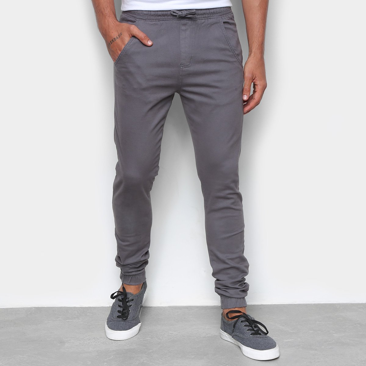 Calça Ecxo Jogger Amarração Masculina - Cinza Menor preço em Calça Ecxo Jogger Amarração Masculina - Cinza