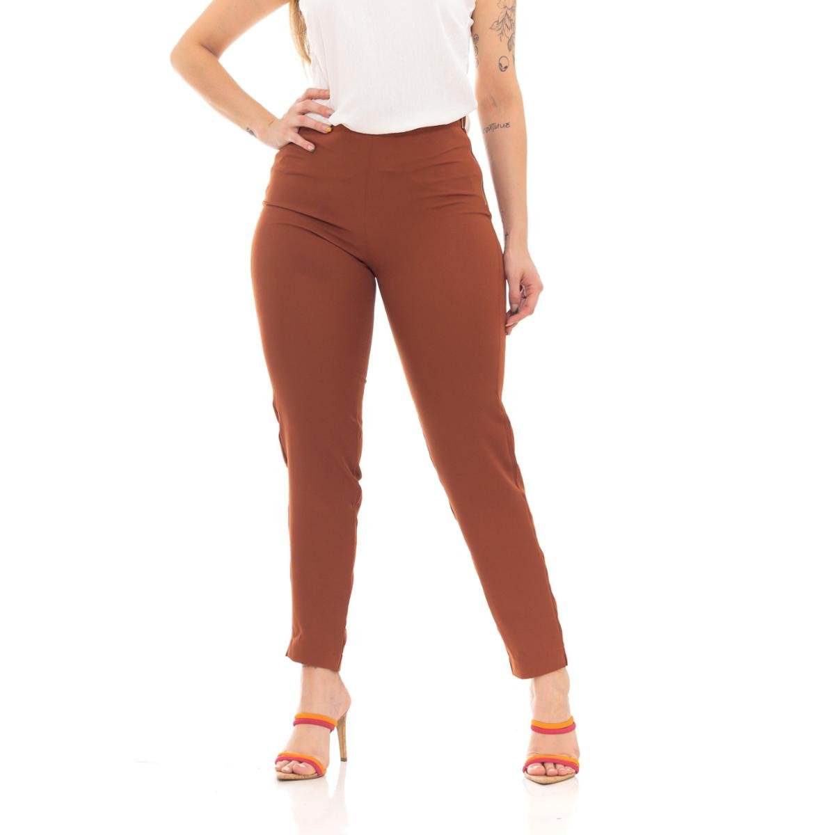 Calça Feminina Alfaiataria Social Skinny Crepe Estilo Legging Premium - Marrom Menor preço em Calça Feminina Alfaiataria Social Skinny Crepe Estilo Legging Premium - Marrom