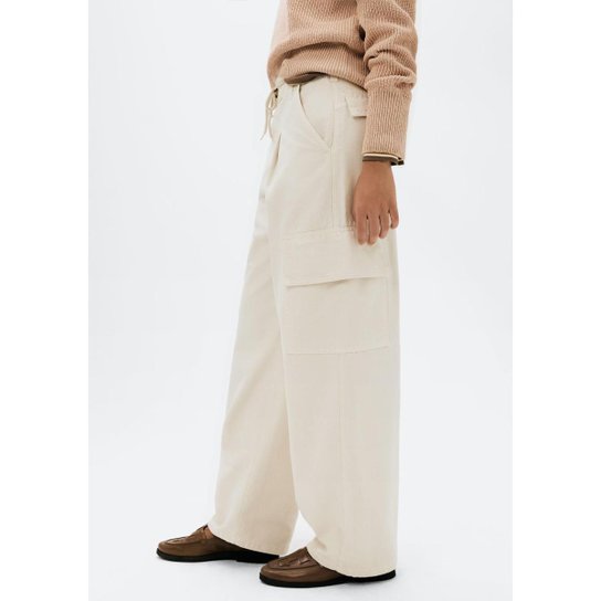 Calça Feminina Barrel Cintura Média De Sarja