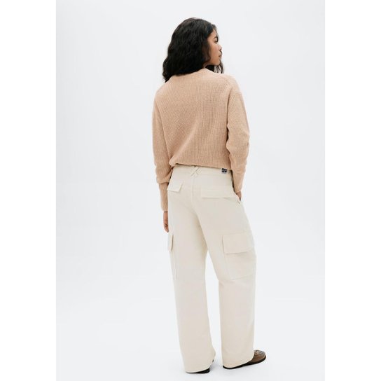 Calça Feminina Barrel Cintura Média De Sarja
