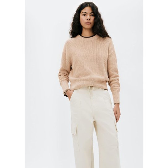 Calça Feminina Barrel Cintura Média De Sarja