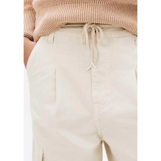 Calça Feminina Barrel Cintura Média De Sarja