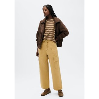 Calça Feminina Barrel Cintura Média De Sarja